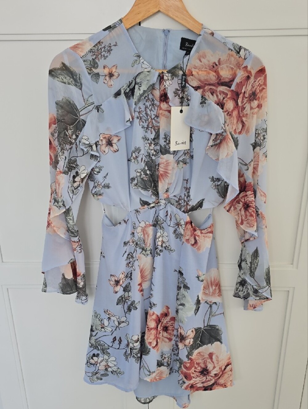 Bardot Light Blue Floral Cutout Dress